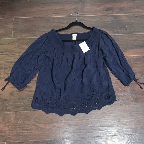 NWT Lucky Brand Off the Shoulder Embroidered Blouse, sz Extra Small - Picture 5 of 11